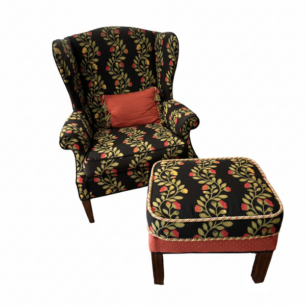 Floral Wingback Chair and Ottoman