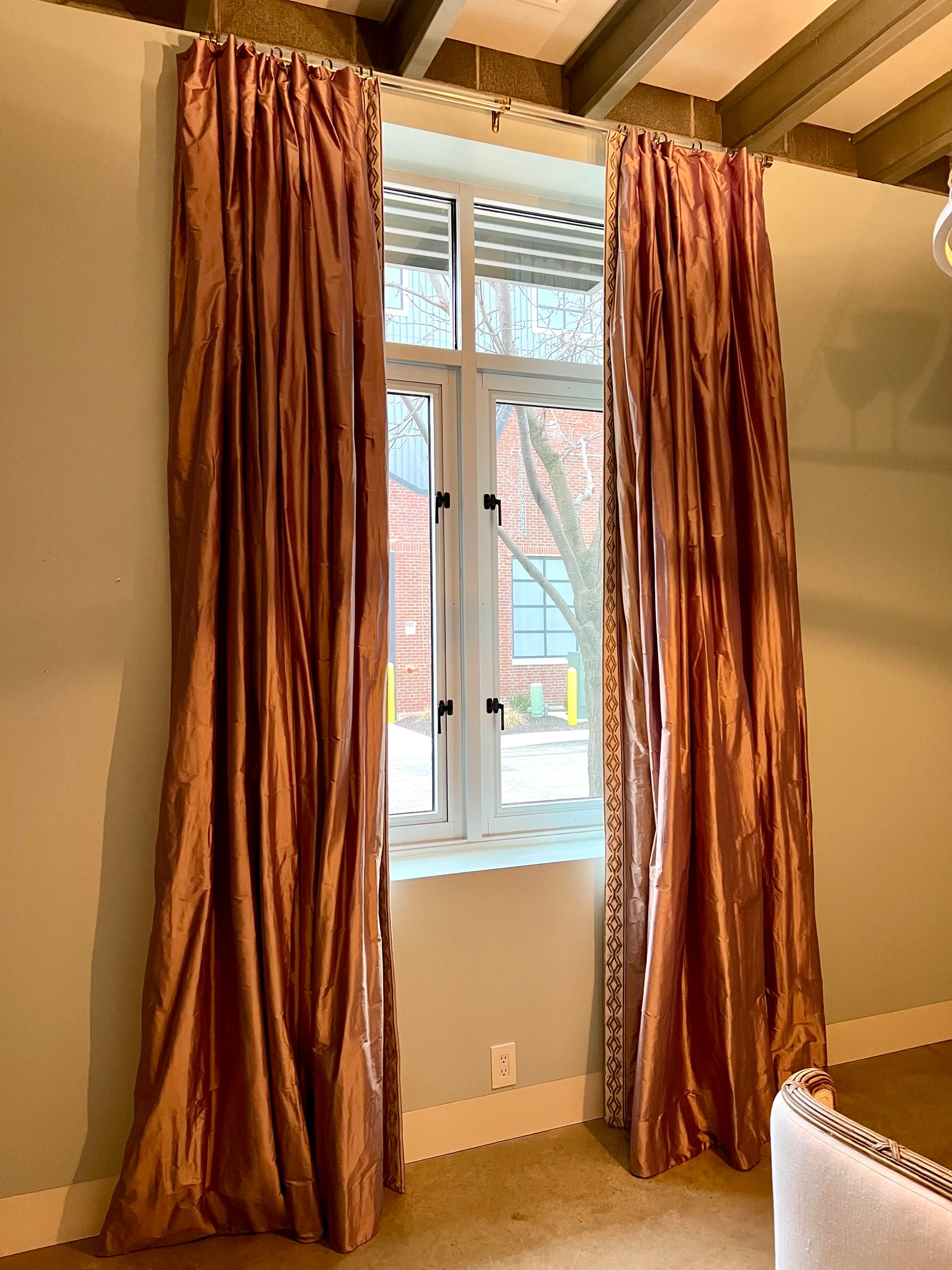 Pair of Mauve French Silk Custom Made Curtain Drapery Panels