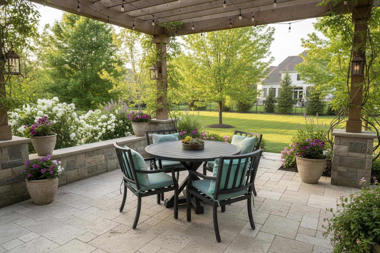 ARHAUS Montego Outdoor Aluminum Round Dining Table and 4 Chairs KLM Luxury Consignment ARHAUS Montego Outdoor Aluminum Round Dining Table and 4 Chairs KLM Luxury Consignment