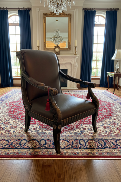 Leather French Carved Arm Chair
