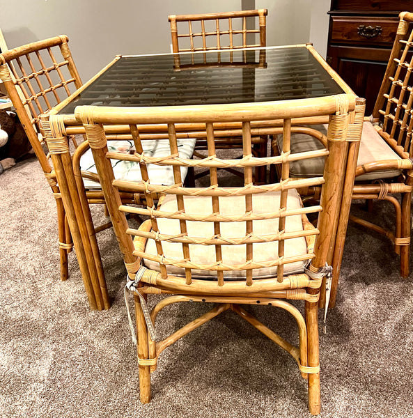 Vintage Bamboo Game Table and 4 Chairs