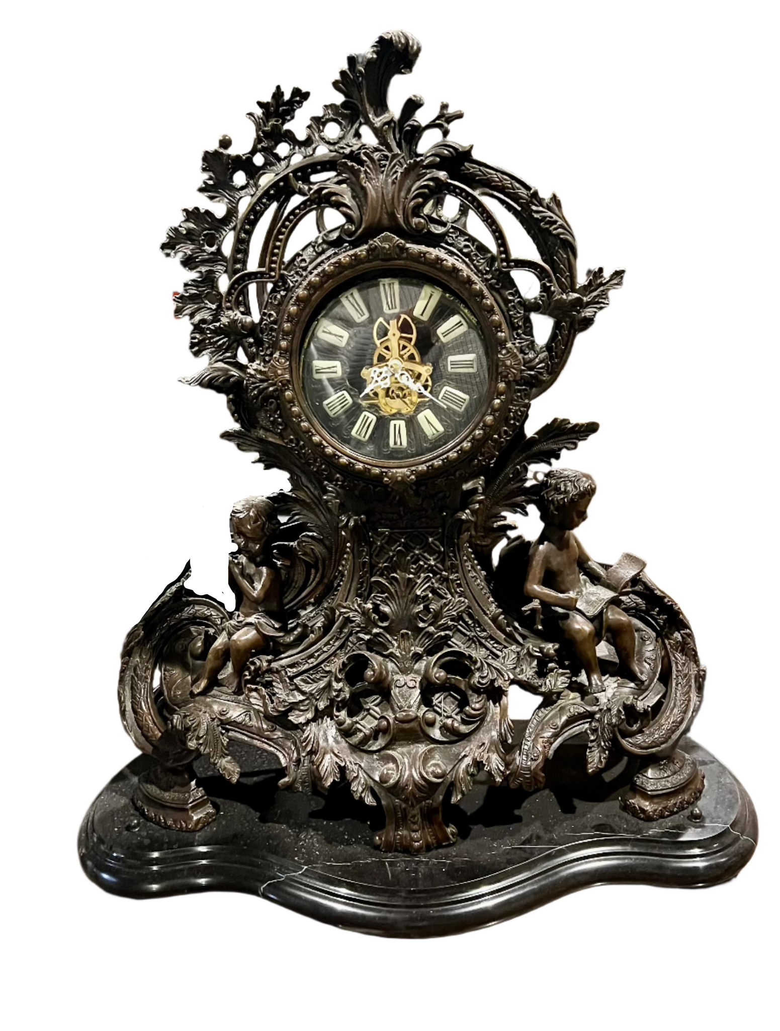 Antique Bronze Rococo Style Mantle Clock