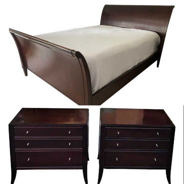 Baker Barbara Barry Collection Queen Sleigh Bed and Pair of Nightstands