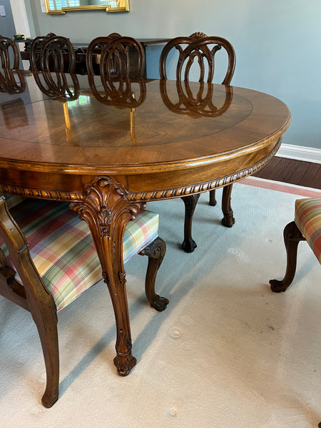 KARGES Burled Walnut Chippendale Dining Table