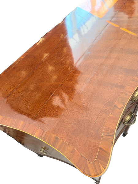 18th C George III Serpentine Mahogany Sideboard with Satinwood Fan Inlay and Side Cellarette c. 1790 from England