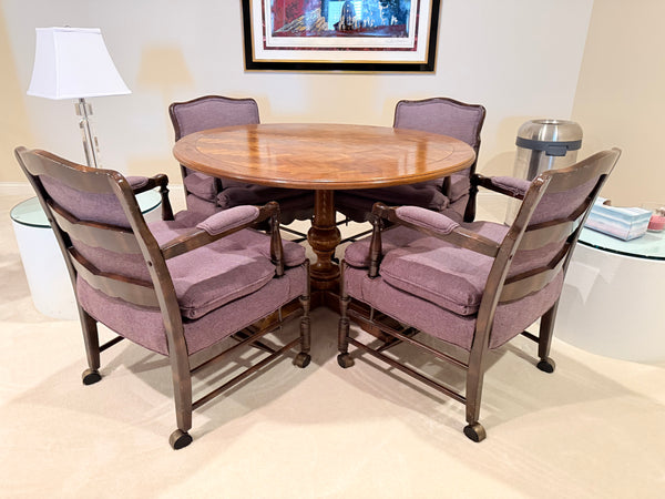 North Hickory Furniture Company Round Solid Wood Game Card Table and 4 Chairs