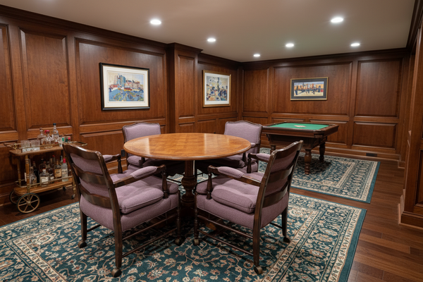 North Hickory Furniture Company Round Solid Wood Game Card Table and 4 Chairs