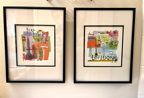Pair of Square Travel Art - NY and London