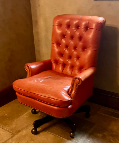 Hickory Chair Orange Tufted Leather Office Chair