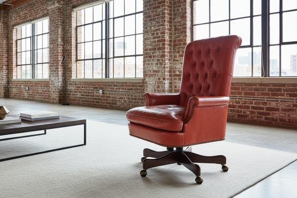 Hickory Chair Orange Tufted Leather Office Chair