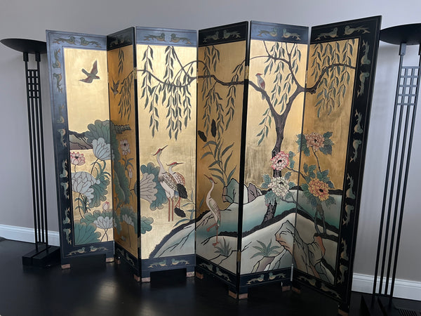Chinese Chinoiserie Gold Leaf Room 6 Panel Divider Screen