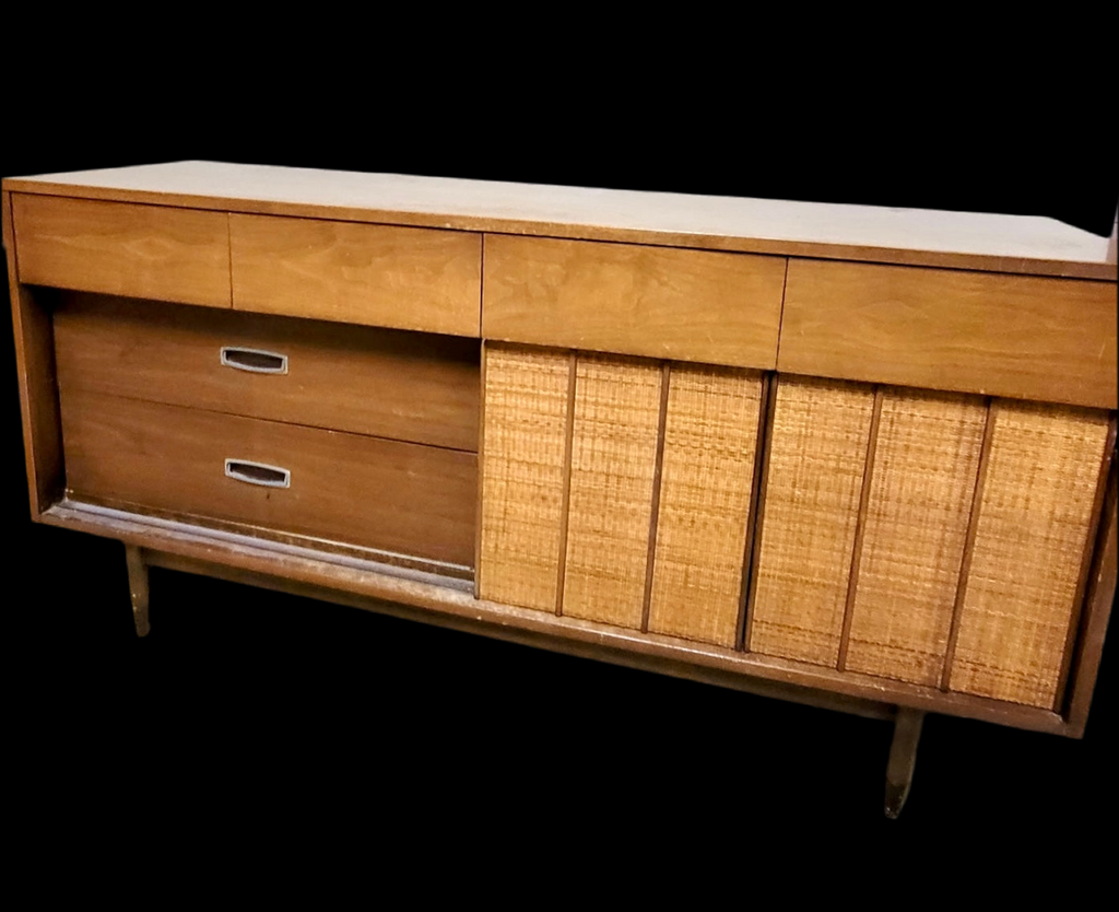 MCM Mainline by Hooker Walnut and Cane Lowboy Dresser KLM Luxury Consignment MCM Mainline by Hooker Walnut and Cane Lowboy Dresser KLM Luxury Consignment