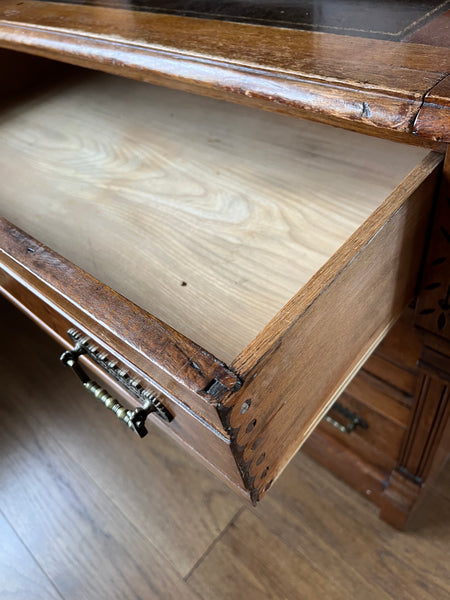 Victorian Antique Burled Walnut Roll Top Secretary Desk, Bookcase