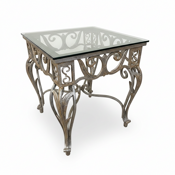 Iron and Glass Side End Table