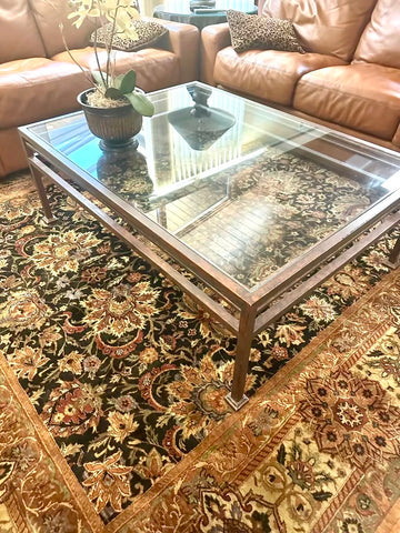 Vintage Glass and Oxidized Metal Coffee Table