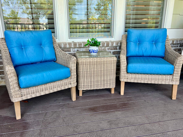 Pair of Modern Wicker Forever Patio Carlisle Lounge Chairs and Side Table with Sunbrella Fabric
