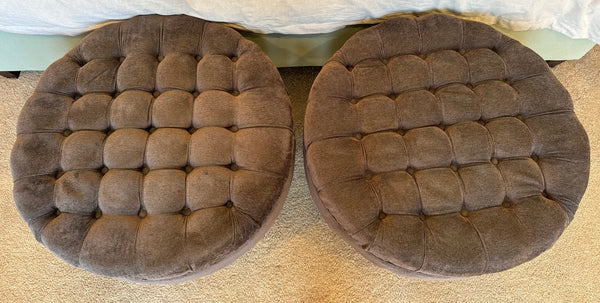 Round Gray Tufted Ottoman (2 Available)