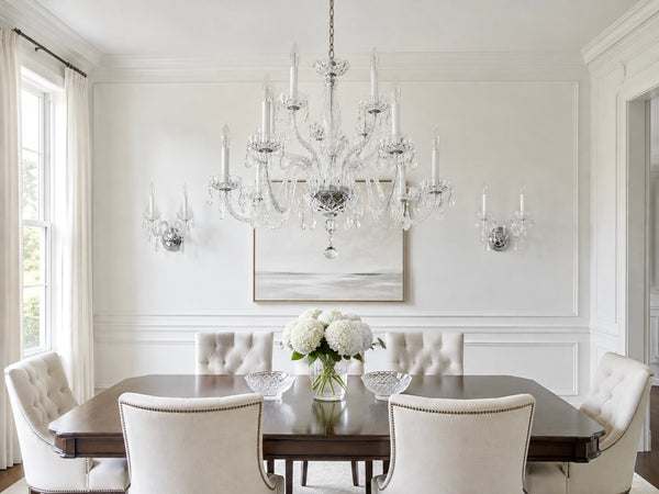 Authentic Waterford Crystal Cranmore Collection 9 Light Chandelier and Pair of Cranmore Sconces (Circa 1980)