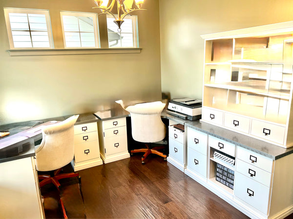 BALLARD DESIGNS Full Office Set - 2 Corner Desks, 2 Chairs, Credenza with Hutch