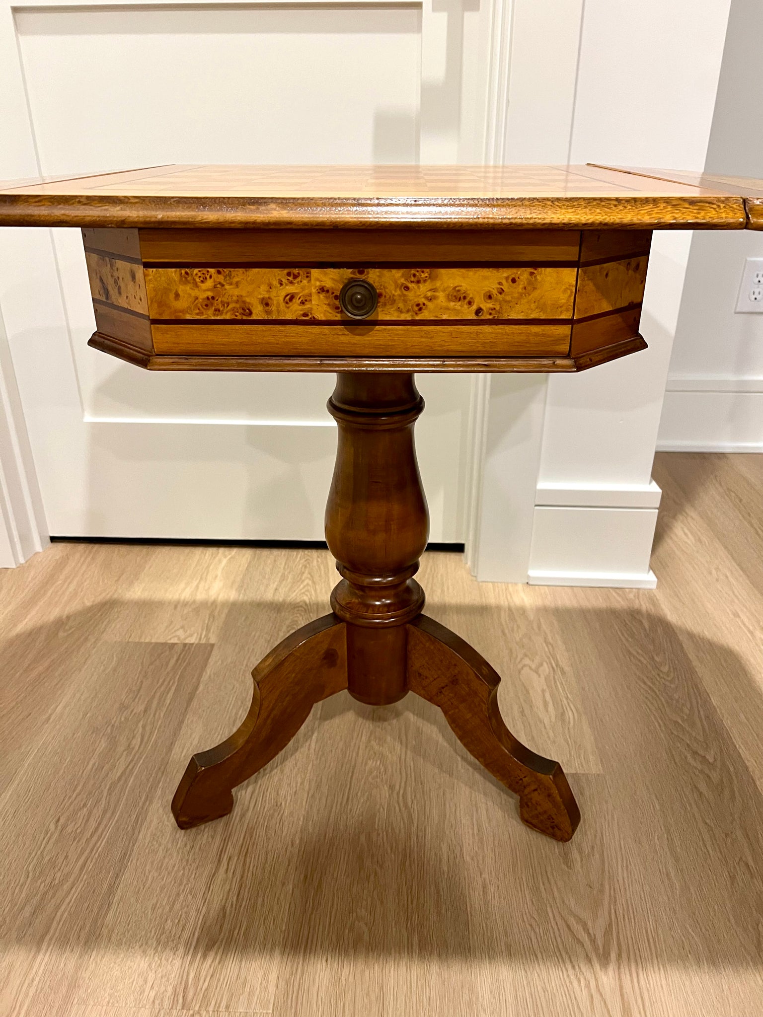 Vintage Italian Burled Fruitwood Dropped Leaf Chess Table