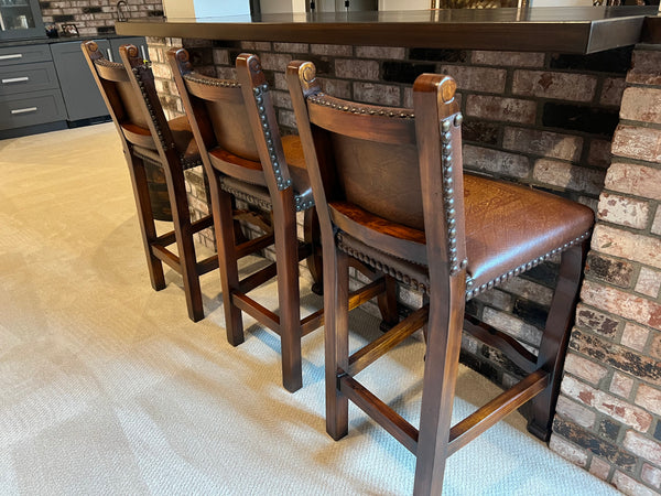 Set of 3 Theodore Alexander Cowhide Bar Stools