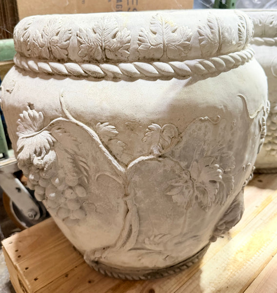 Pair of French Neoclassical Grapevine Garden Planter Vases Urns