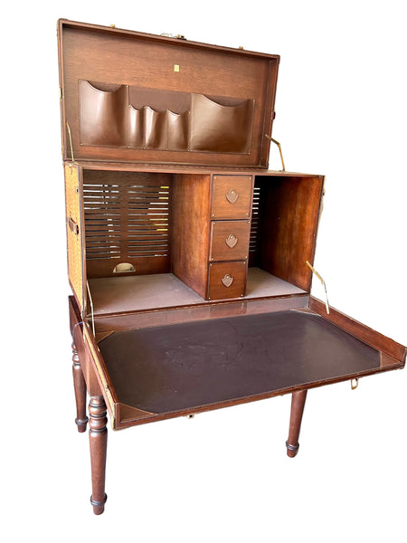 Vintage Rattan and Leather Stiles Brothers for Bauer 2 Piece Campaign Desk Trunk