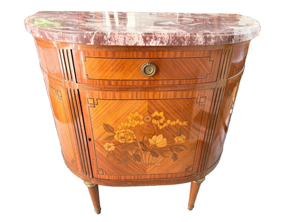 Inlaid French Commode with Marble Top Cabinet C 1890