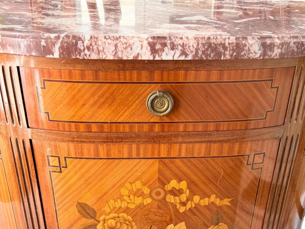 Inlaid French Commode with Marble Top Cabinet C 1890