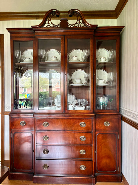 Antique Traditional Breakfront Mahogany China Cabinet
