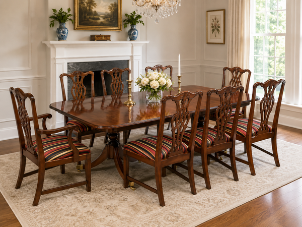 HENREDON Georgian Banded Mahogany Dining Table and 8 Chairs