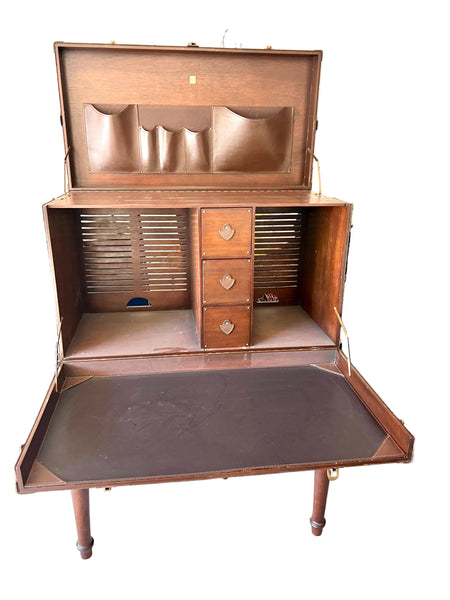 Vintage Rattan and Leather Stiles Brothers for Bauer 2 Piece Campaign Desk Trunk