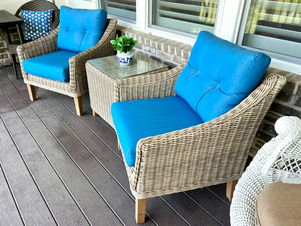 Pair of Modern Wicker Forever Patio Carlisle Lounge Chairs and Side Table with Sunbrella Fabric