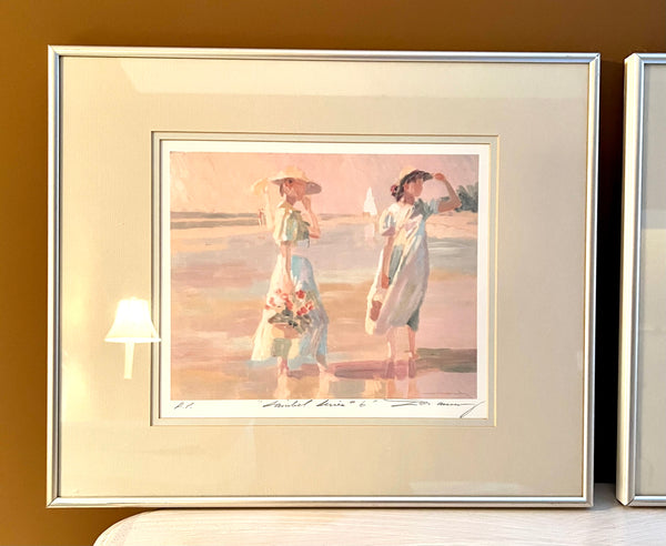 Pair of C.W. Mundy Hand Signed Numbered Limited Edition Artist Proofs "Girls On The Beach" and "Girls on the Beach"