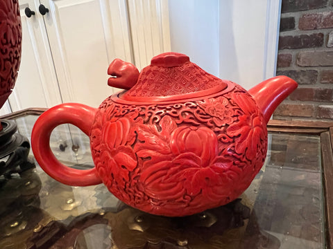 Vintage Cinnabar Lacquered YiXing Zisha Teapot