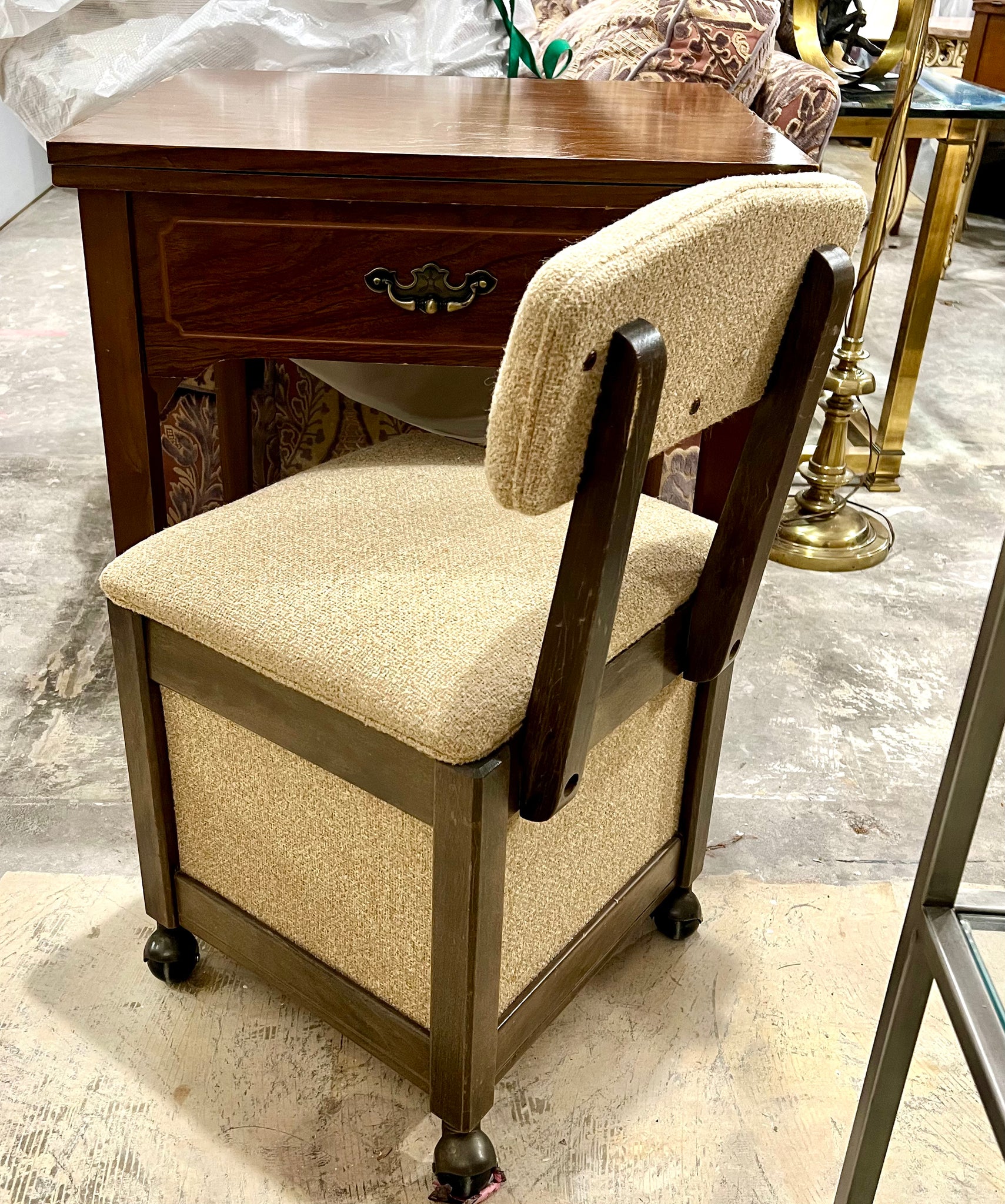 Vintage Singer Sewing Machine with Storage Stool and Accessories - Works Great!