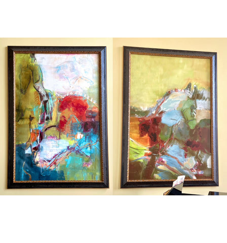 Pair of Large Abstract Horse Paintings