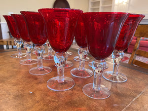 Ruby Red Bubbles Wine Goblets Glasses - Set of 14
