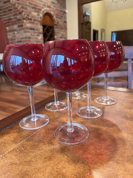 Set of 8 Ruby Red Wine Glasses