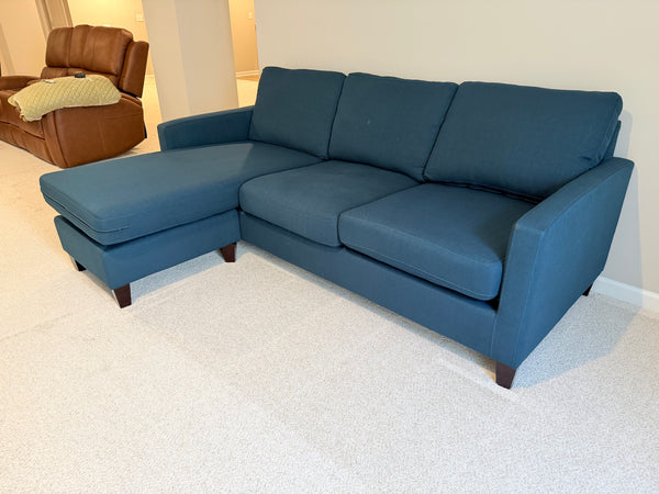 Navy Upholstered Reversible Sectional Sofa and Chaise