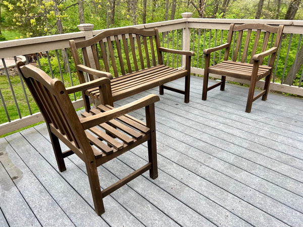 Solid Teak Three Piece Lounge Set - Bench and Pair of Chairs