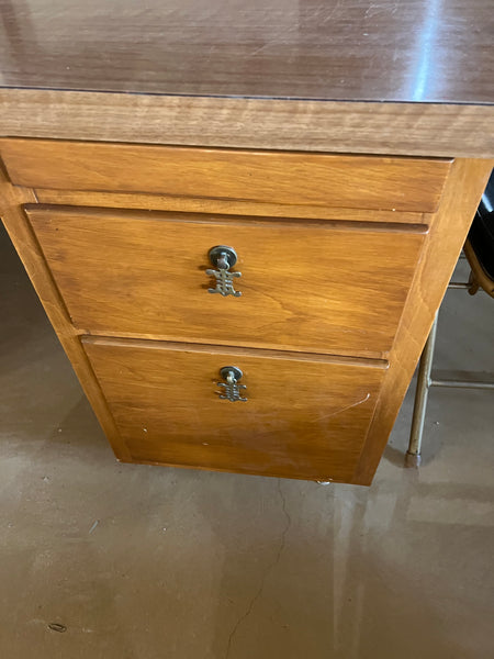 Vintage Bassett MCM Walnut Executive Desk with Formica Top and Turned Legs