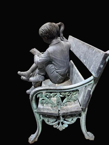 Italian Bronze Sculpture of 2 Children on Bench by Leonardo Rossi