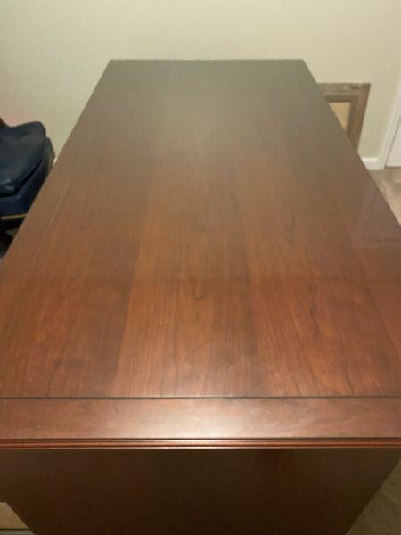 Solid Wood Executive Office Desk with Glass Top