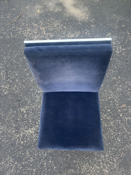Set of Eight Vintage 1970's MCM Chrome Blue Velvet DIA Dining Chairs by Milo Baughman