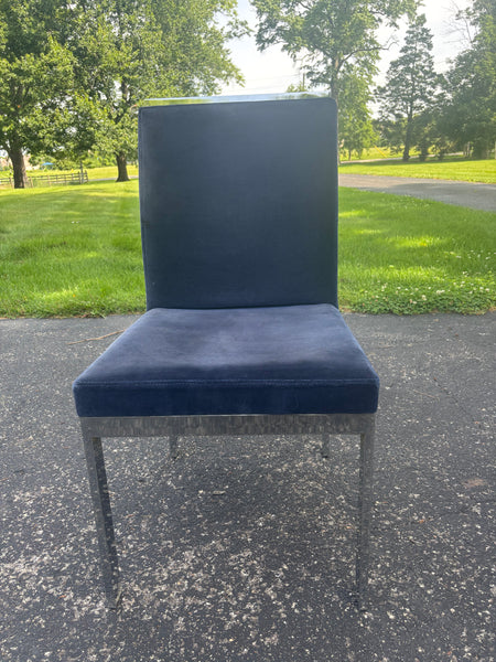 Set of Eight Vintage 1970's MCM Chrome Blue Velvet DIA Dining Chairs by Milo Baughman