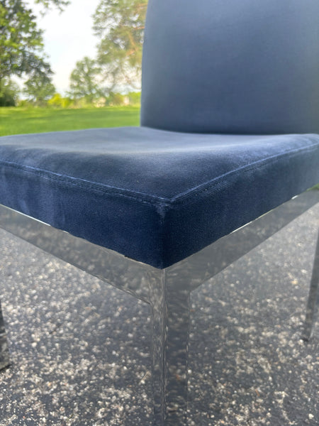 Set of Eight Vintage 1970's MCM Chrome Blue Velvet DIA Dining Chairs by Milo Baughman