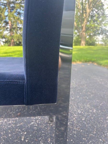Set of Eight Vintage 1970's MCM Chrome Blue Velvet DIA Dining Chairs by Milo Baughman
