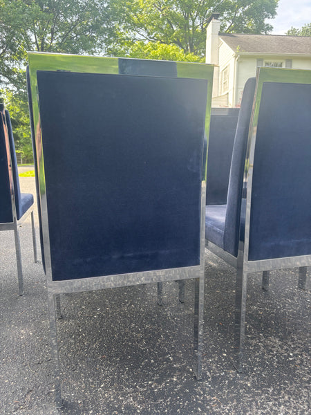 Set of Eight Vintage 1970's MCM Chrome Blue Velvet DIA Dining Chairs by Milo Baughman
