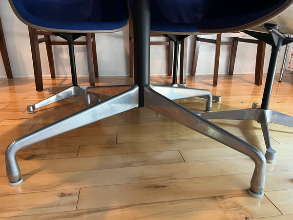 Vintage Mid-Century Modern Segmented 60" Round Dining Table and 6 Shell Chairs by Charles & Ray Eames for Herman Miller